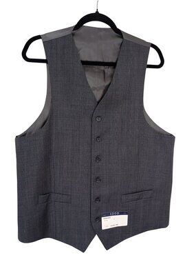 NWT Izod Mens Grey Wool Suit Vest 42L 36W Adjustable Back Strap
